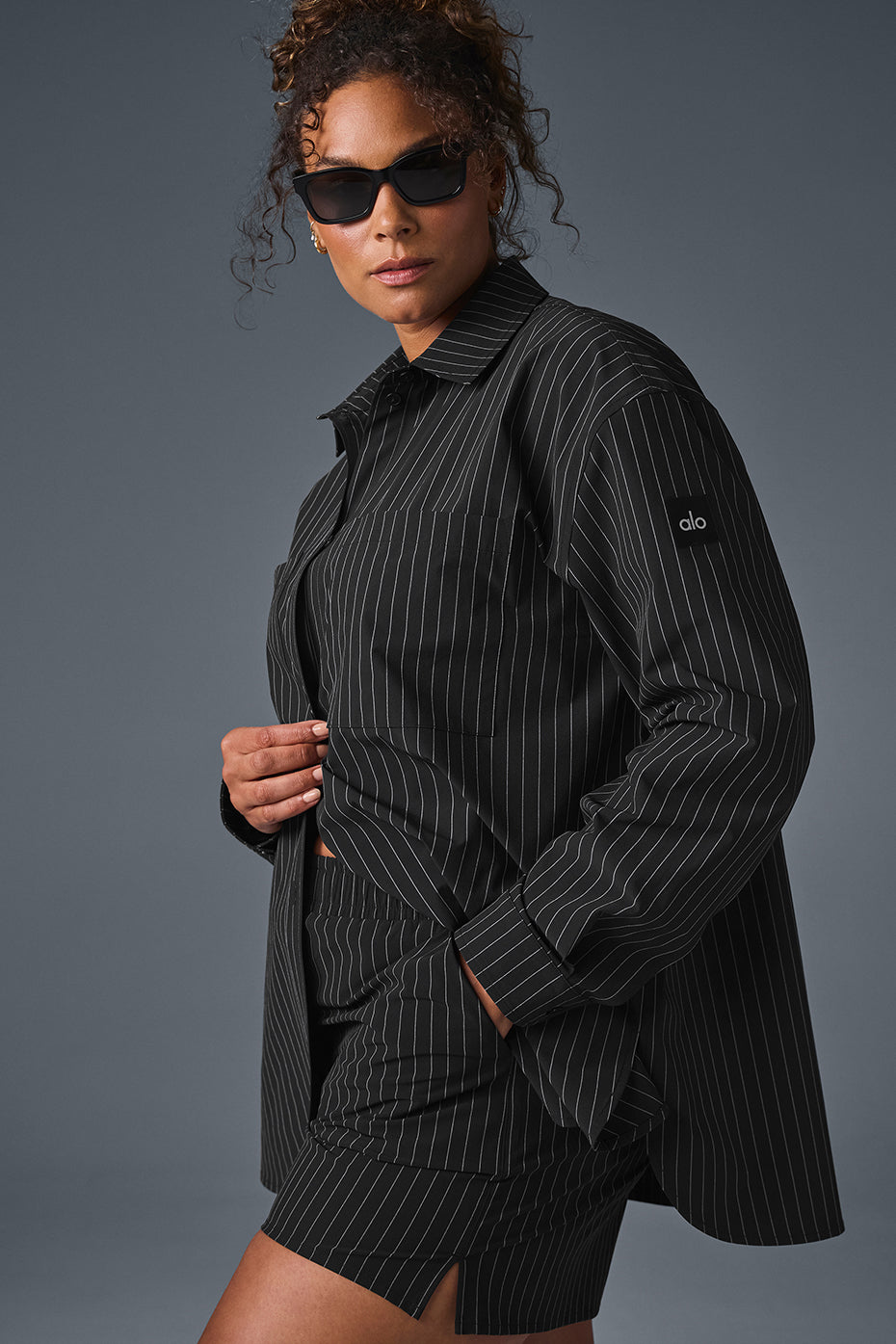Pinstripe Daylight Button Down Long‑Sleeve — Black/Titanium