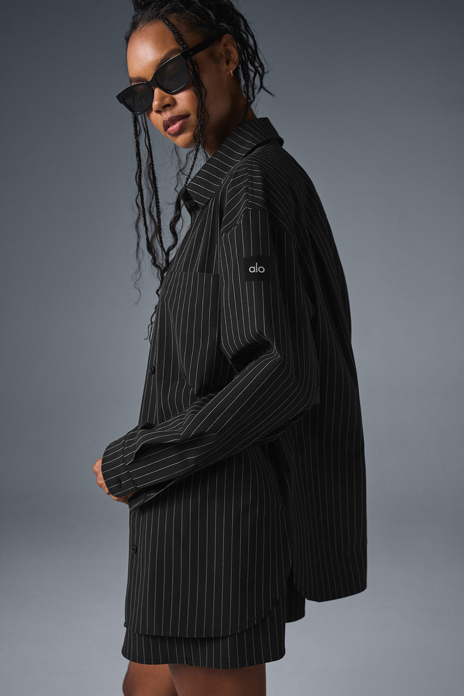 Pinstripe Daylight Button Down Long‑Sleeve — Black/Titanium