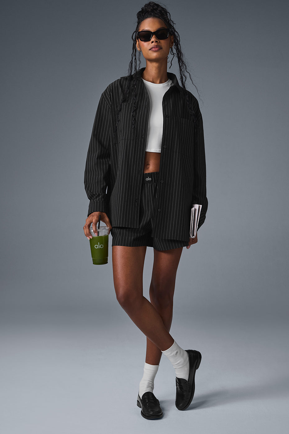 Pinstripe Daylight Button Down Long‑Sleeve — Black/Titanium