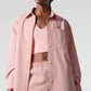 Pinstripe Daylight Button Down Long‑Sleeve — Pink Quartz/Ivory