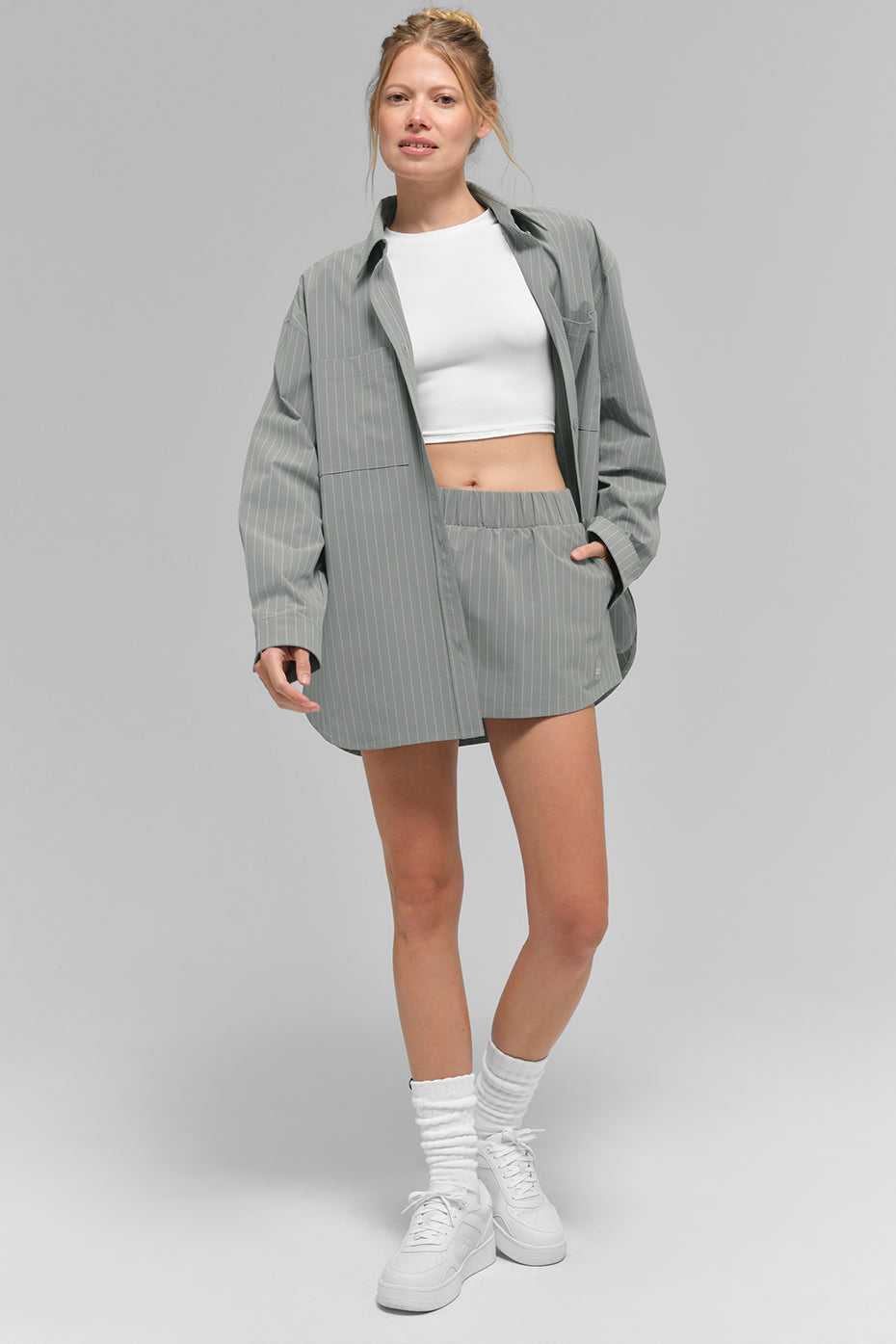 Pinstripe Daylight Mini Skirt — Lunar Grey/White