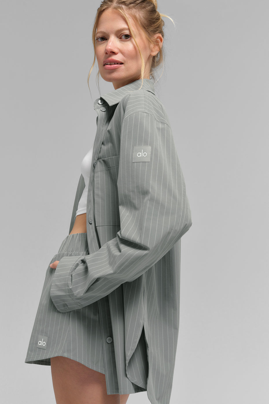 Pinstripe Daylight Button Down Long‑Sleeve — Lunar Grey/White