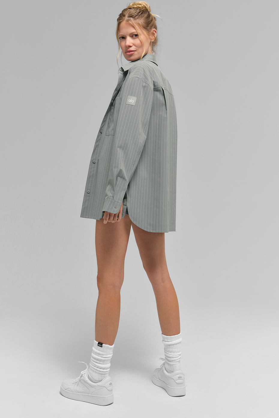 Pinstripe Daylight Button Down Long‑Sleeve — Lunar Grey/White