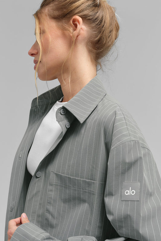 Pinstripe Daylight Button Down Long‑Sleeve — Lunar Grey/White