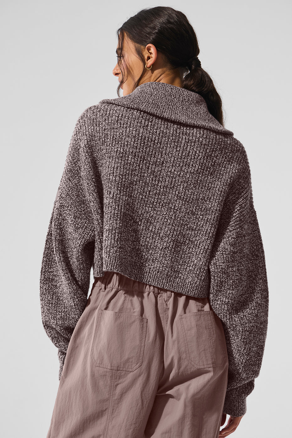 Marl Sweater 1/4 Zip Crew Sweatshirt — Mushroom Marl