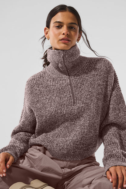 Marl Sweater 1/4 Zip Crew Sweatshirt — Mushroom Marl