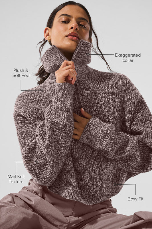 Marl Sweater 1/4 Zip Crew Sweatshirt — Mushroom Marl