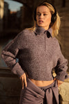Marl Sweater 1/4 Zip Crew Sweatshirt — Mushroom Marl