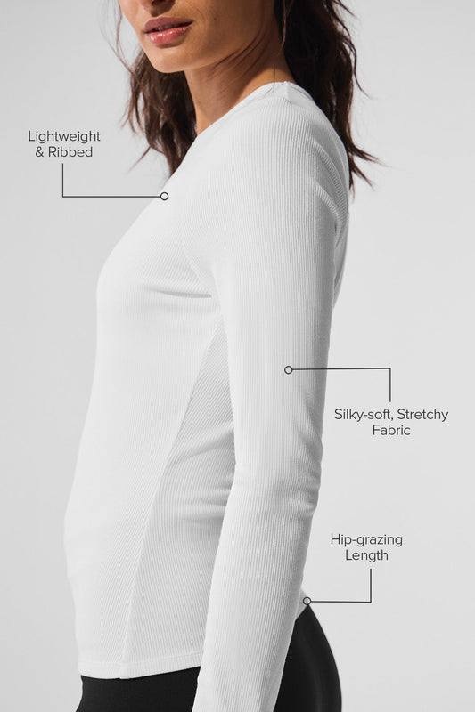 Ribbed Modal Long‑Sleeve — White