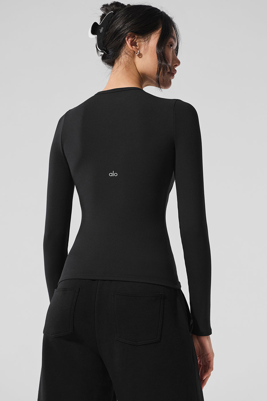Ribbed Modal Long‑Sleeve — Black
