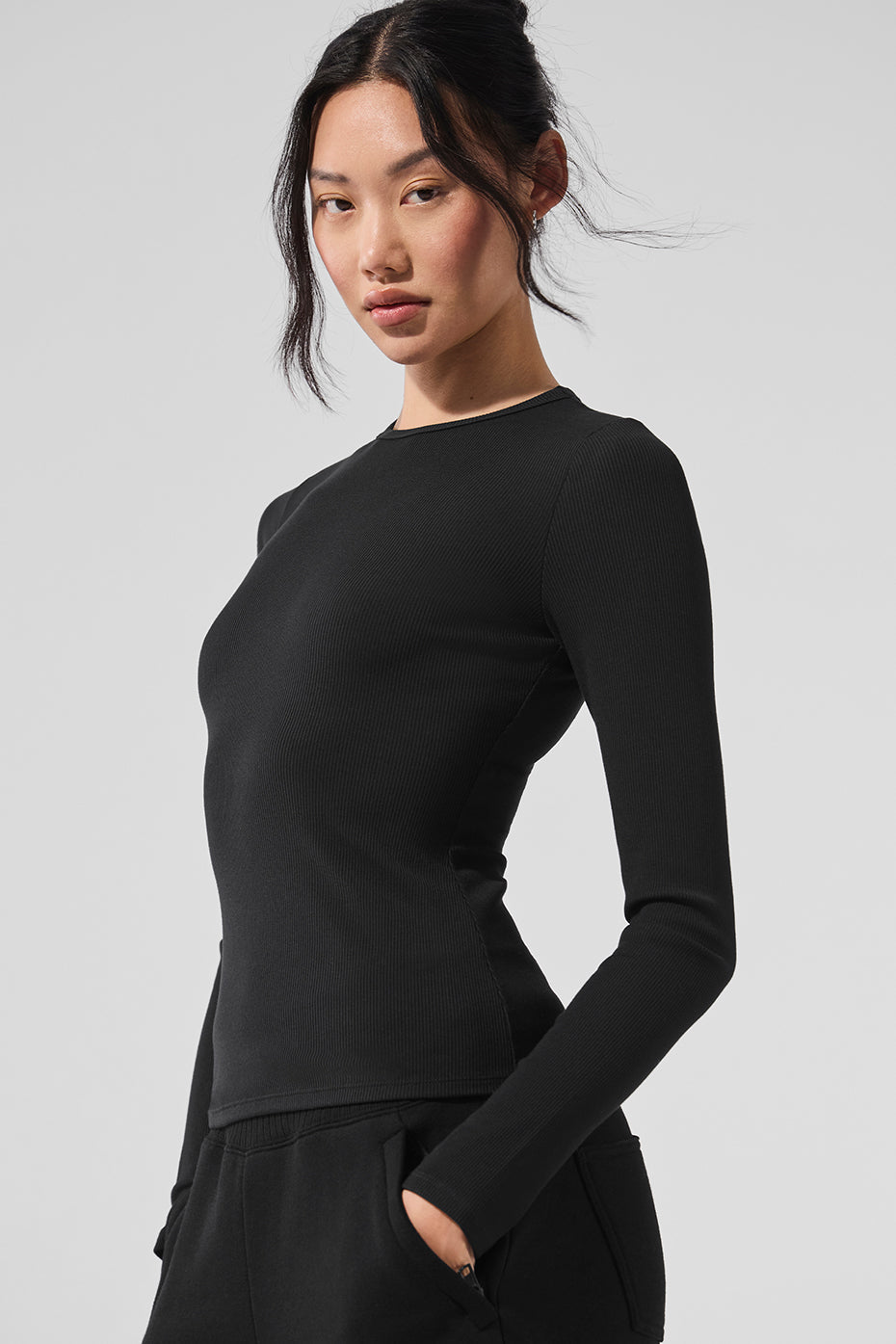 Ribbed Modal Long‑Sleeve — Black