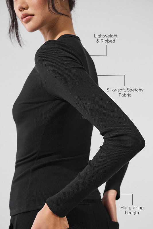Ribbed Modal Long‑Sleeve — Black