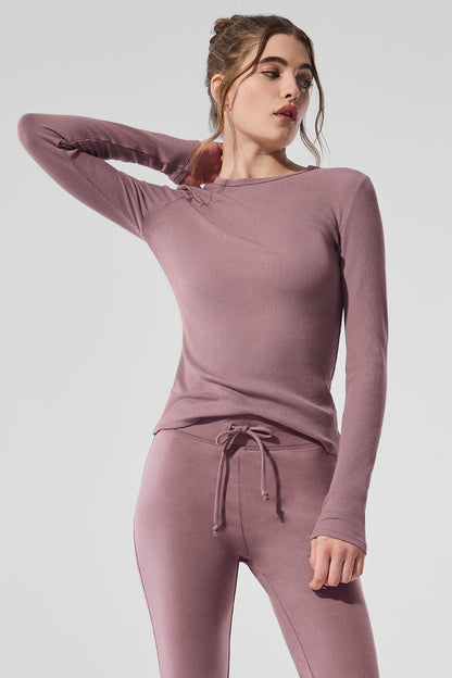 Ribbed Modal Long‑Sleeve — Smoky Quartz