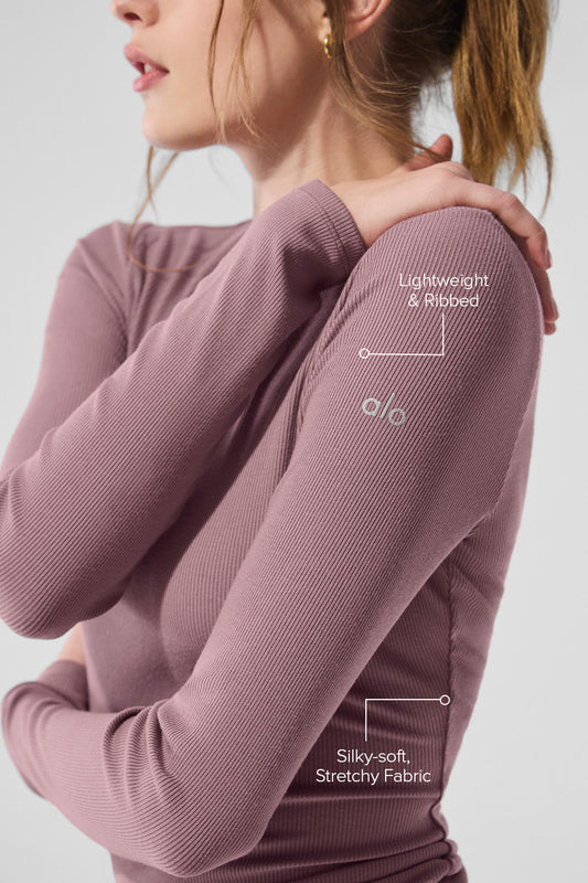 Ribbed Modal Long‑Sleeve — Smoky Quartz