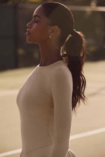 Ribbed Modal Long‑Sleeve — Macadamia