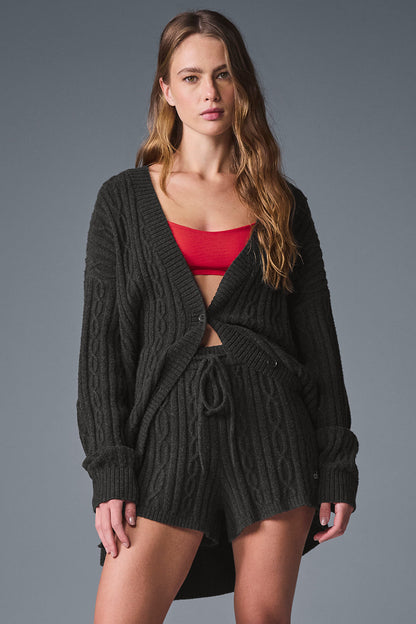 Cable Knit Winter Bliss Cardigan — Dark Heather Grey