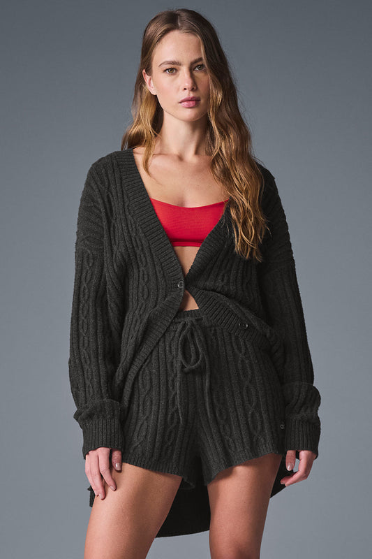 Cable Knit Winter Bliss Cardigan — Dark Heather Grey
