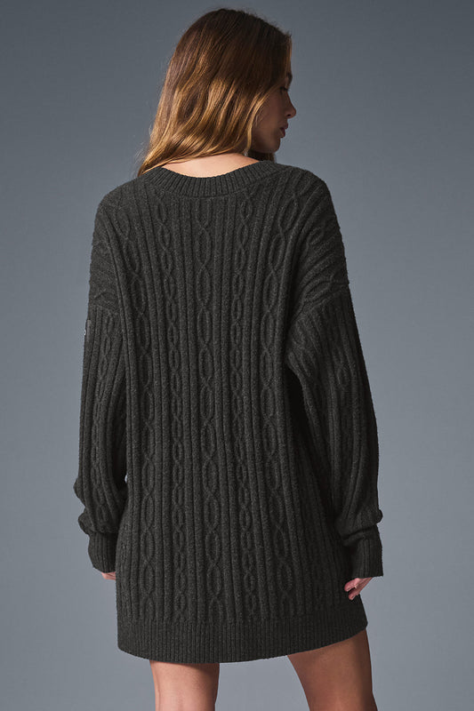 Cable Knit Winter Bliss Cardigan — Dark Heather Grey
