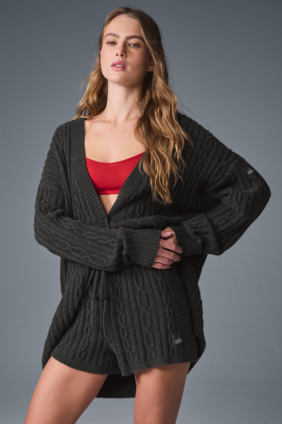 Cable Knit Winter Bliss Cardigan — Dark Heather Grey
