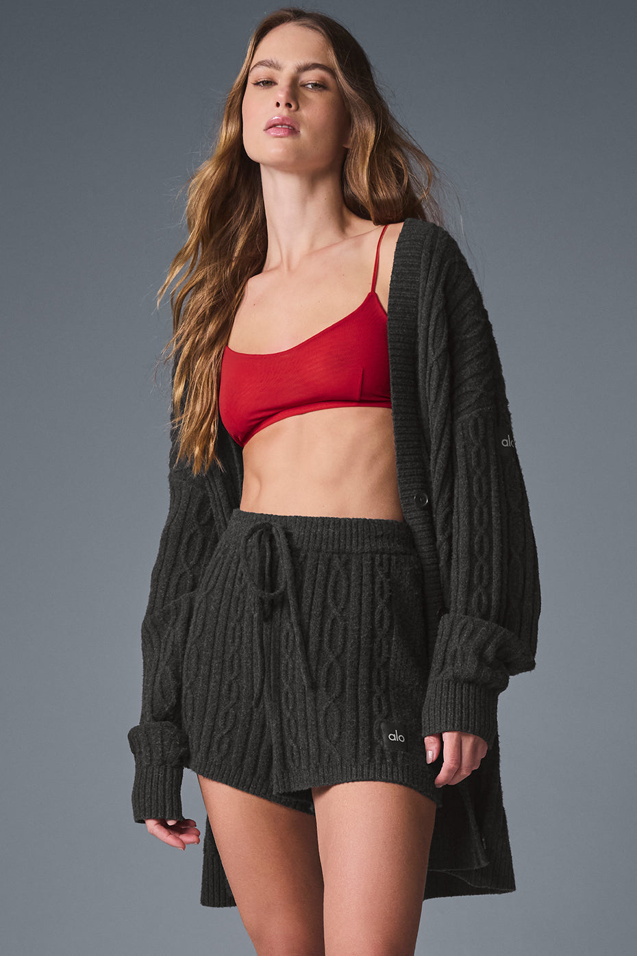 Cable Knit Winter Bliss Cardigan — Dark Heather Grey