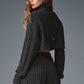 Cable Knit Cropped Winter Bliss Turtleneck Long‑Sleeve — Dark Heather Grey