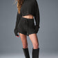 Cable Knit Cropped Winter Bliss Turtleneck Long‑Sleeve — Dark Heather Grey