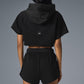 Cropped In The Air Shorts‑Sleeve Hooded Sweatshirt — Black