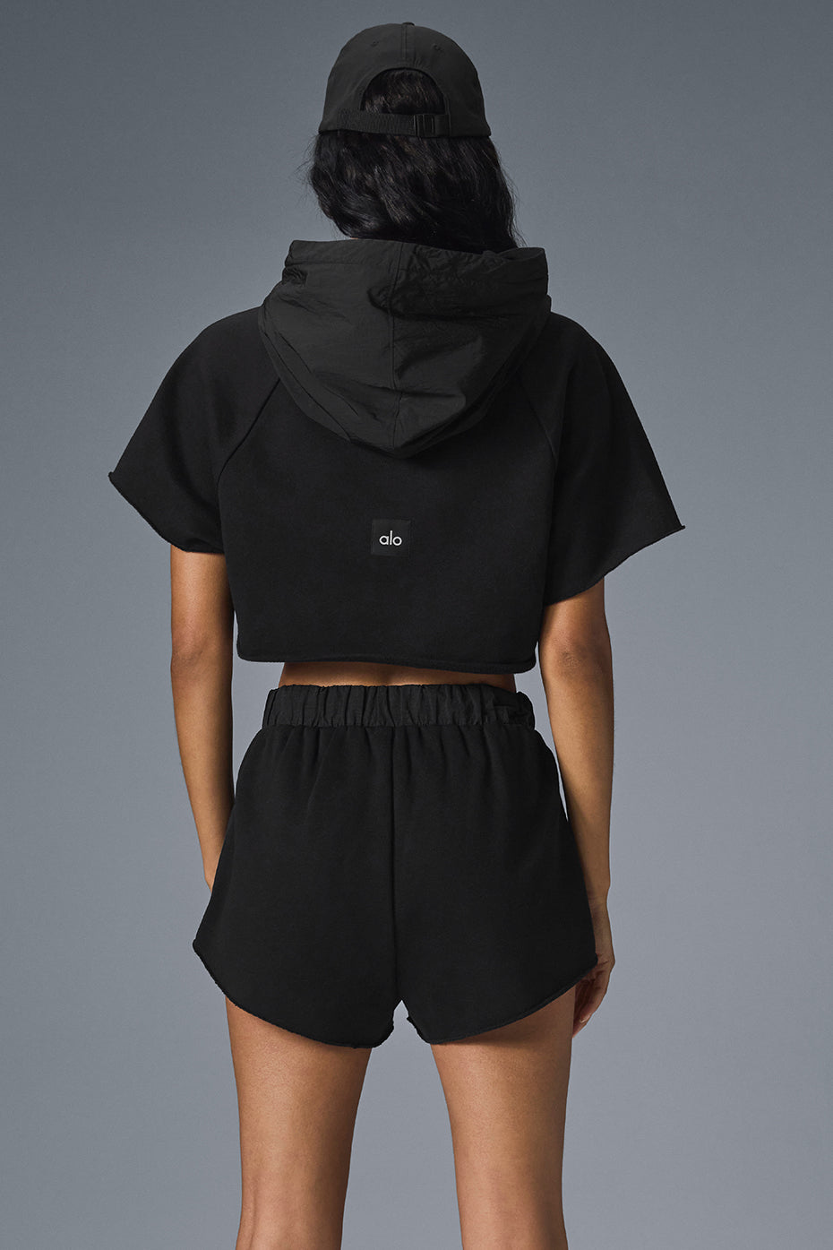 Cropped In The Air Shorts‑Sleeve Hooded Sweatshirt — Black