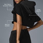 Cropped In The Air Shorts‑Sleeve Hooded Sweatshirt — Black