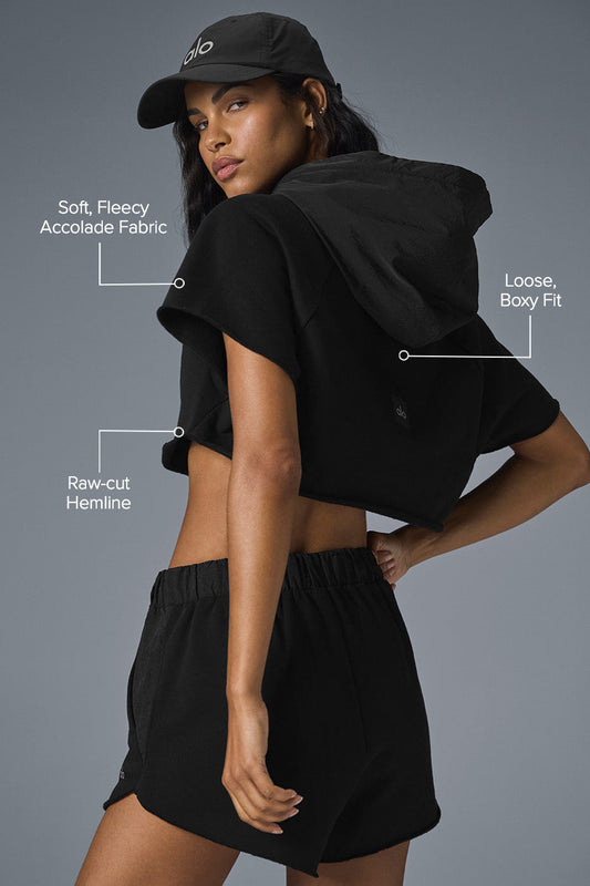 Cropped In The Air Shorts‑Sleeve Hooded Sweatshirt — Black