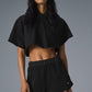 Cropped In The Air Shorts‑Sleeve Hooded Sweatshirt — Black