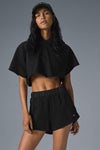 Cropped In The Air Shorts‑Sleeve Hooded Sweatshirt — Black