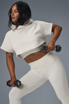 Cropped In The Air Shorts‑Sleeve Hooded Sweatshirt — Ivory