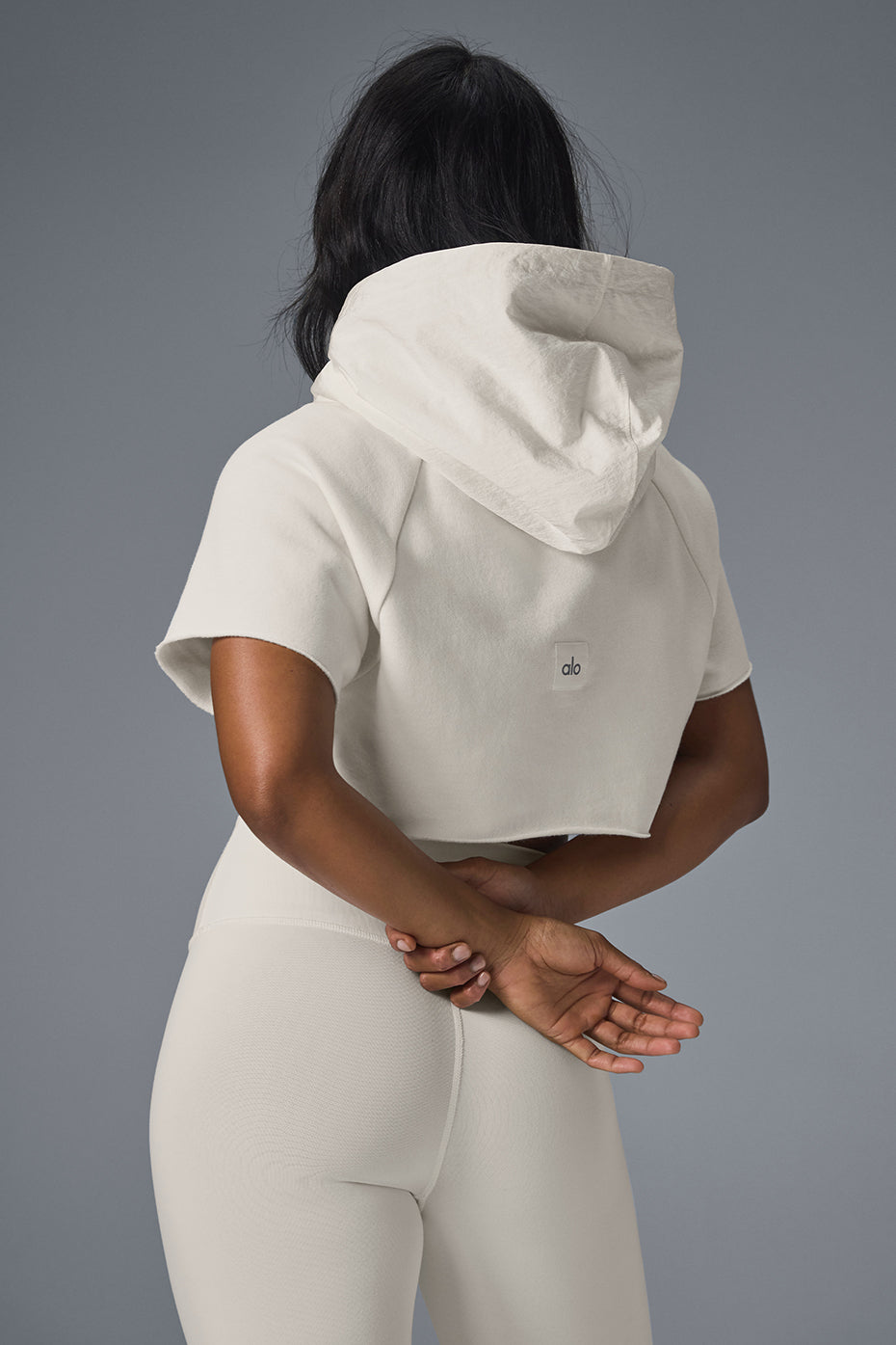 Cropped In The Air Shorts‑Sleeve Hooded Sweatshirt — Ivory