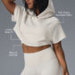 Cropped In The Air Shorts‑Sleeve Hooded Sweatshirt — Ivory