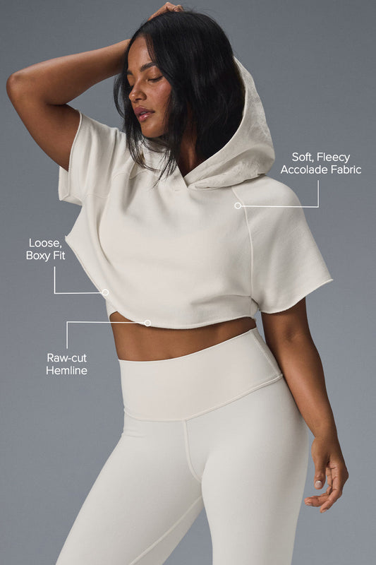 Cropped In The Air Shorts‑Sleeve Hooded Sweatshirt — Ivory