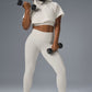 Cropped In The Air Shorts‑Sleeve Hooded Sweatshirt — Ivory