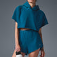 Cropped In The Air Shorts‑Sleeve Hooded Sweatshirt — Eclipse Blue