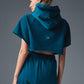 Cropped In The Air Shorts‑Sleeve Hooded Sweatshirt — Eclipse Blue