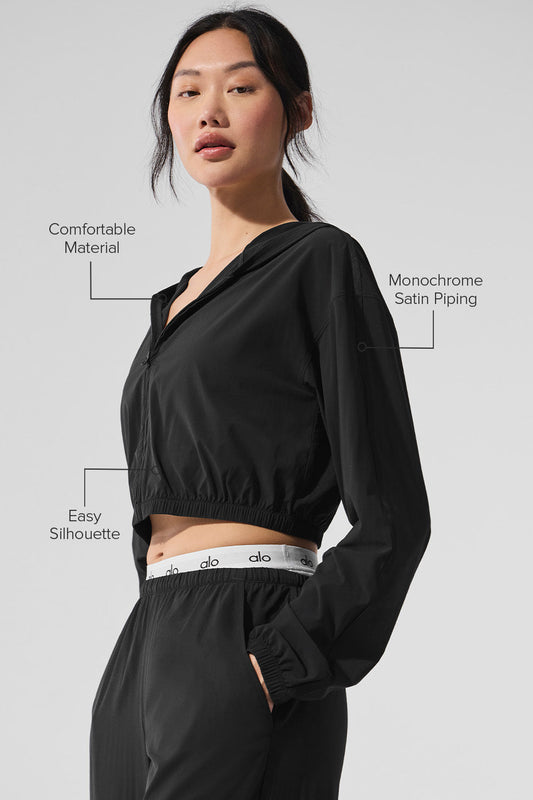 Cropped Breezy Full — Zip Hooded Sweatshirt — Black