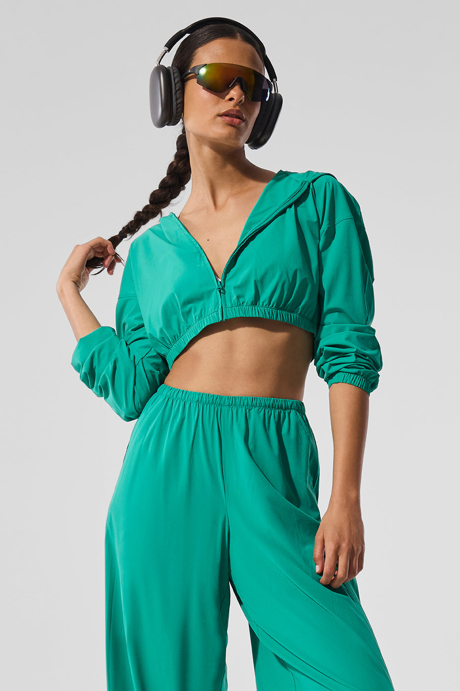 Cropped Breezy Full — Zip Hooded Sweatshirt — Spruce Green
