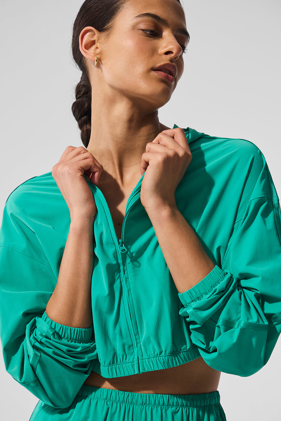 Cropped Breezy Full — Zip Hooded Sweatshirt — Spruce Green