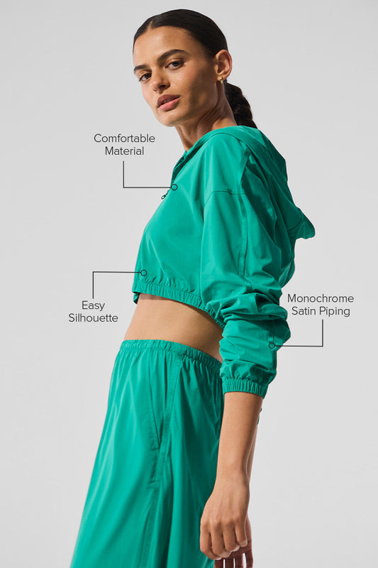 Cropped Breezy Full — Zip Hooded Sweatshirt — Spruce Green