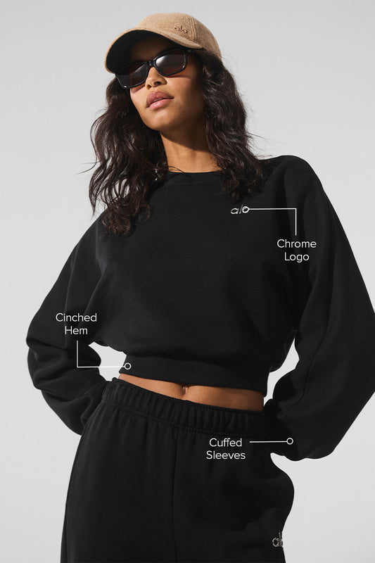 Cropped Accolade Crewneck — Black