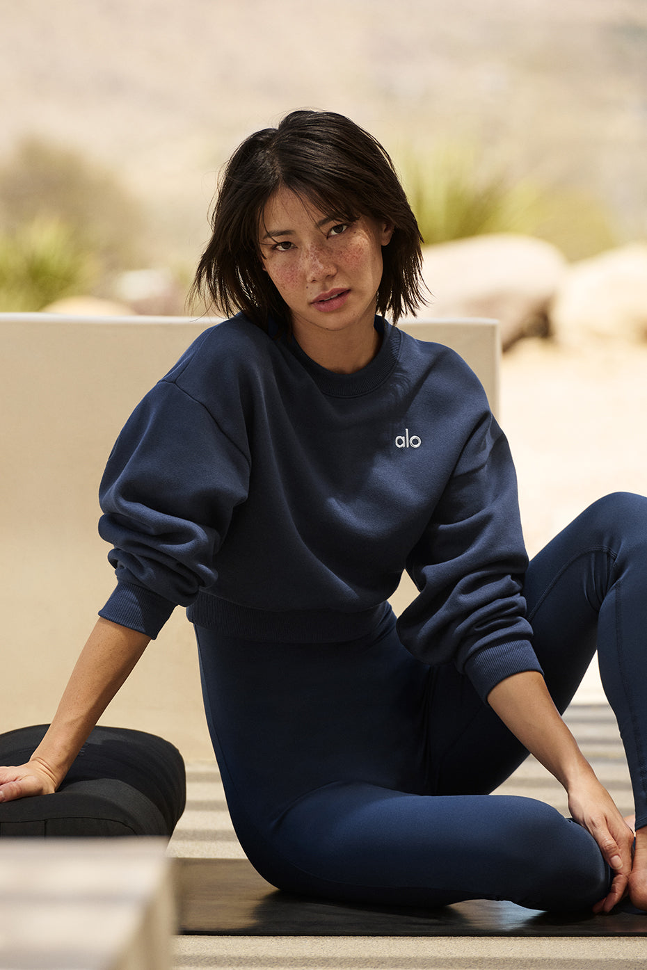 Cropped Accolade Crewneck — Navy