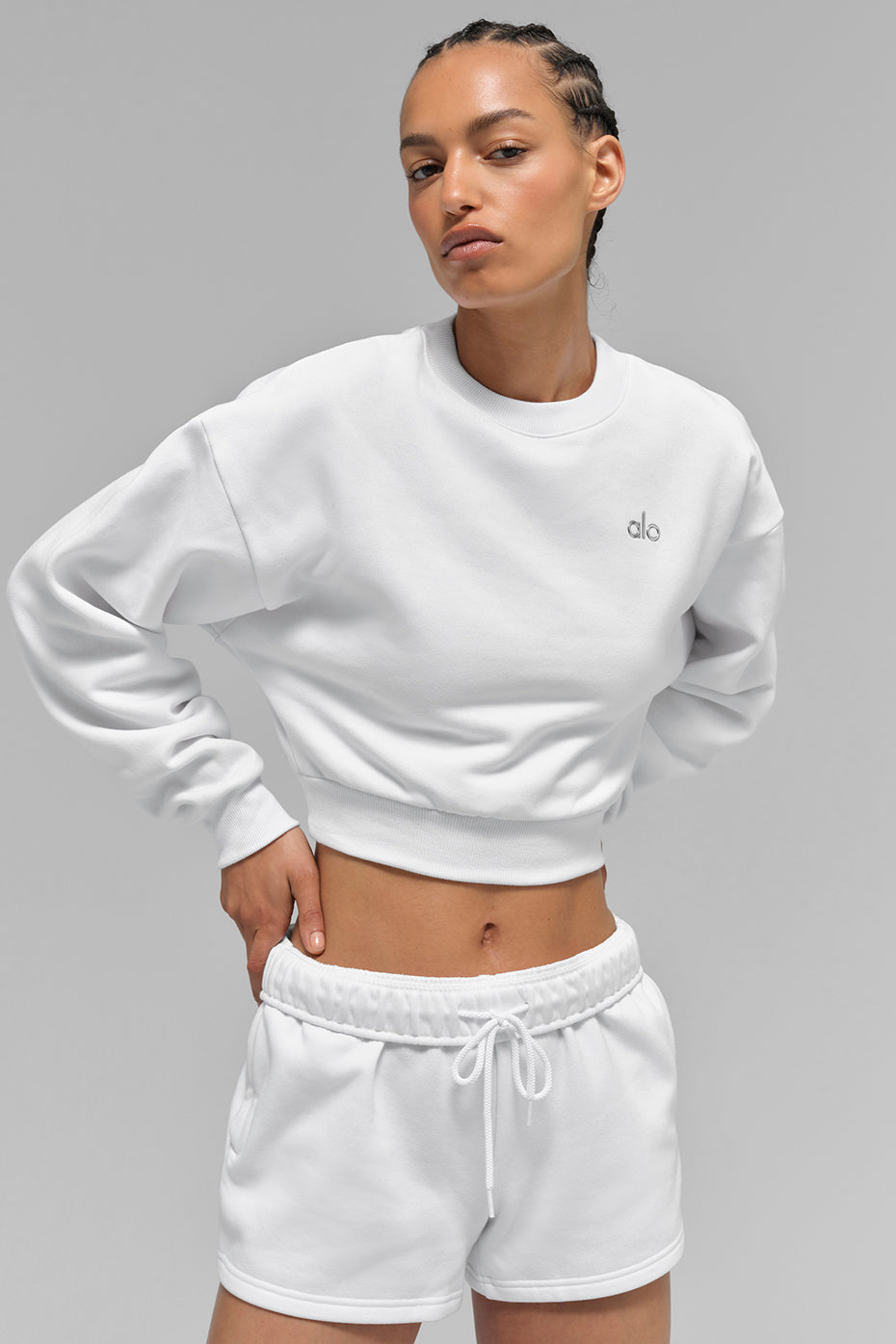 Cropped Accolade Crewneck — White