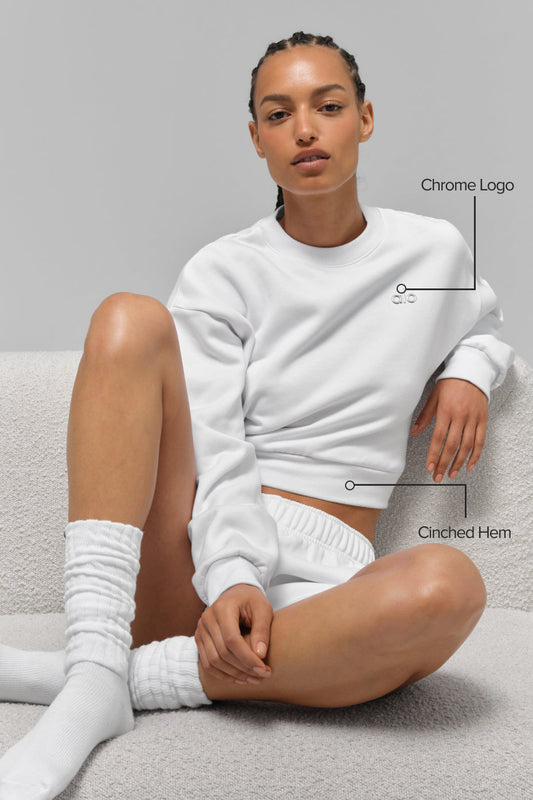 Cropped Accolade Crewneck — White