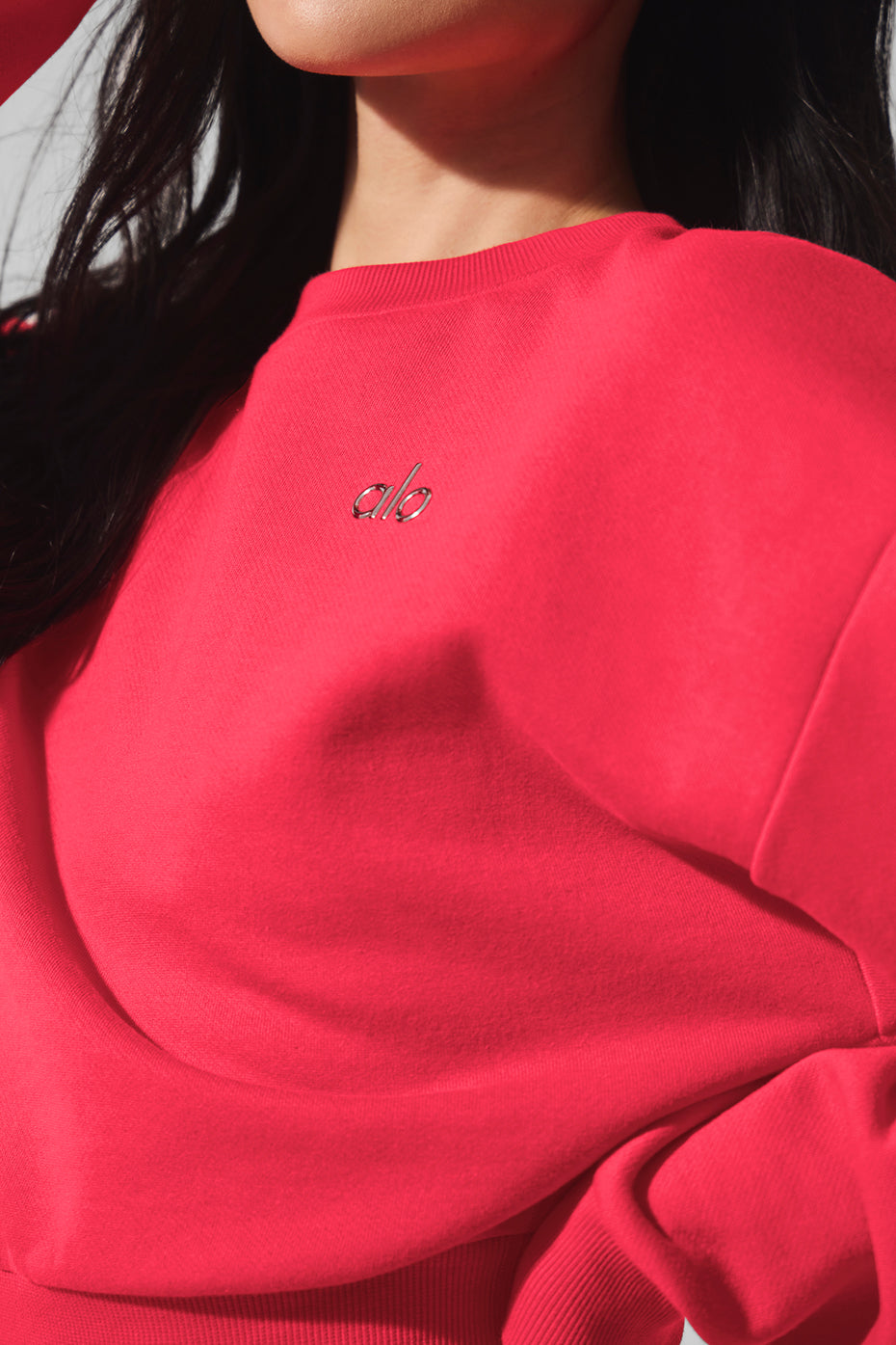 Cropped Accolade Crewneck — Candy Red