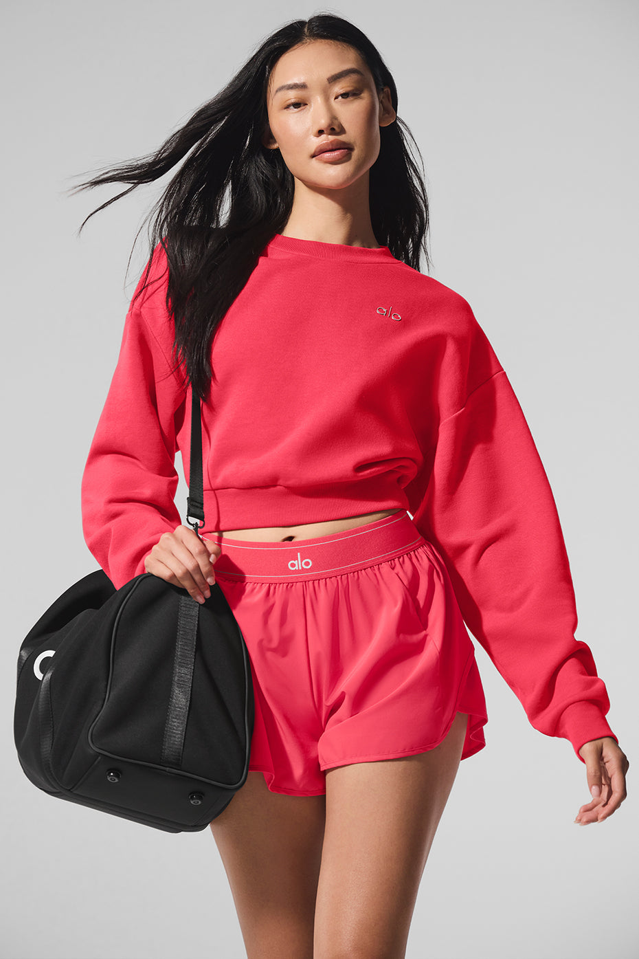 Cropped Accolade Crewneck — Candy Red