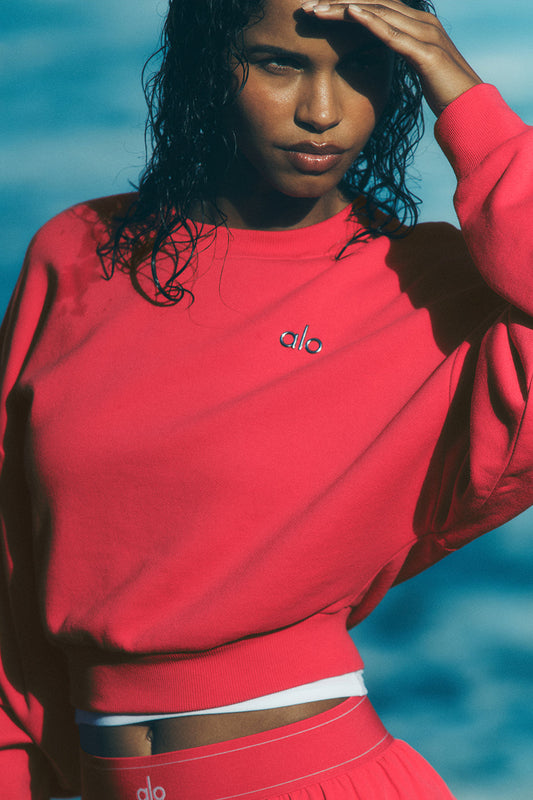 Cropped Accolade Crewneck — Candy Red